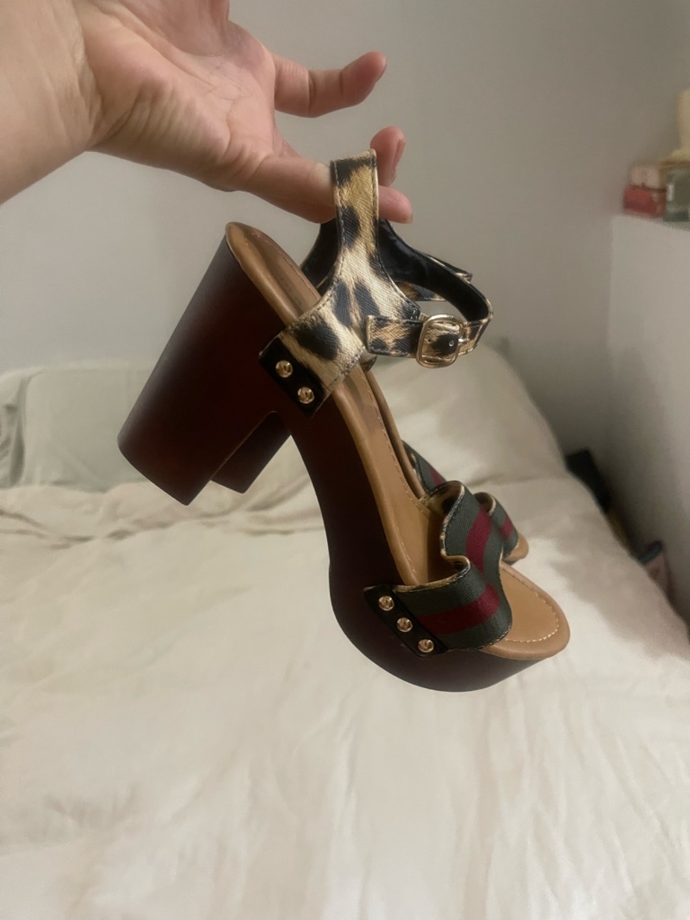 Madden Girl Leopard Platform Sandal with Green and Red Stripe - Picture 2 of 5